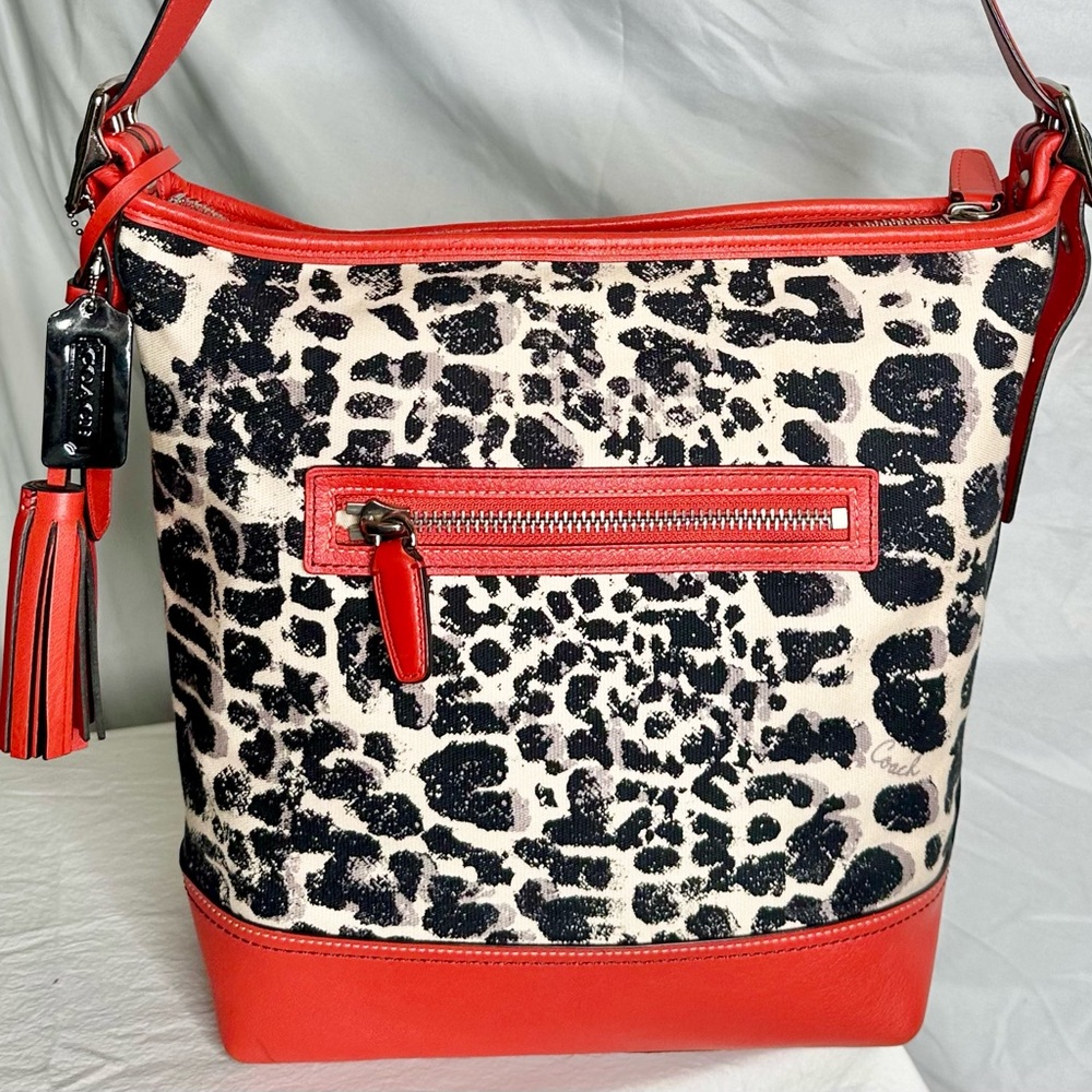COACH Rory Ocelot Cheetah Crossbody Shoulder Bag Coral Black Ivory; Convertible